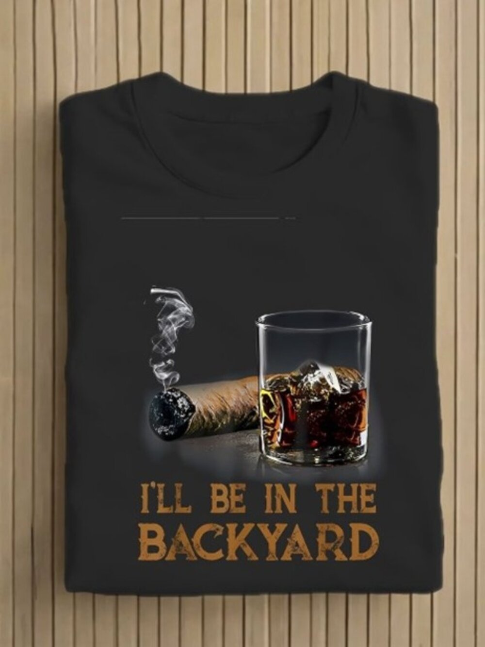 Men's Graphic T-shirt - "I'll Be in the Backyard" - Black - Size L